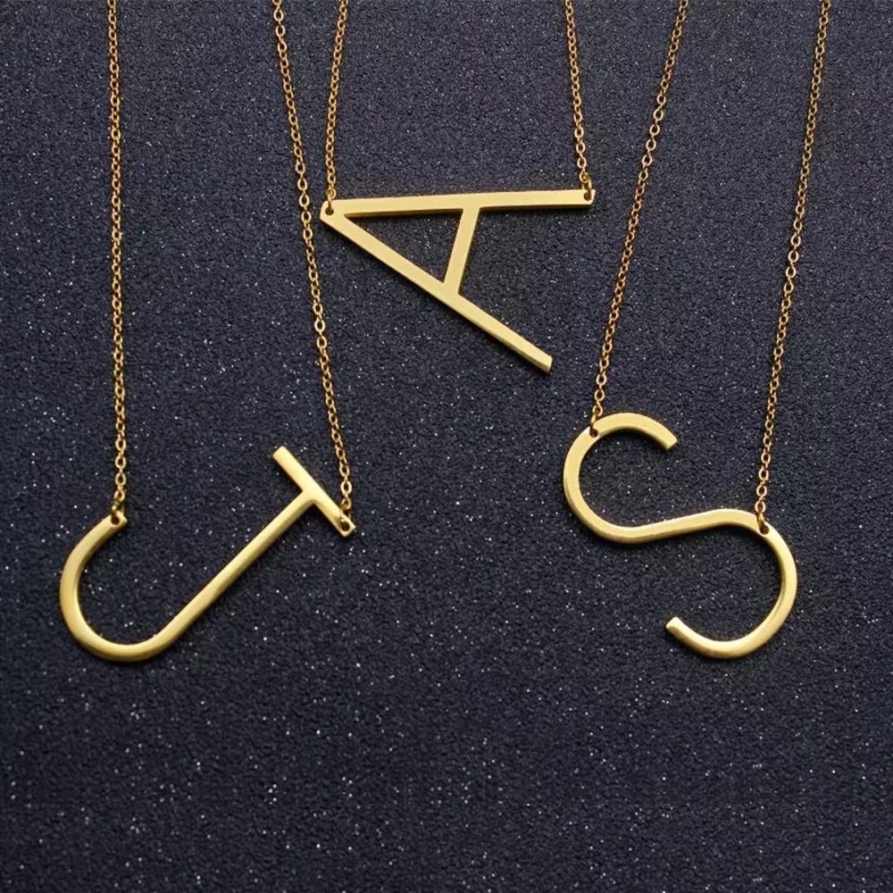 Gold Initial Pendant Necklace Letters A-Z - Picture 3 of 8